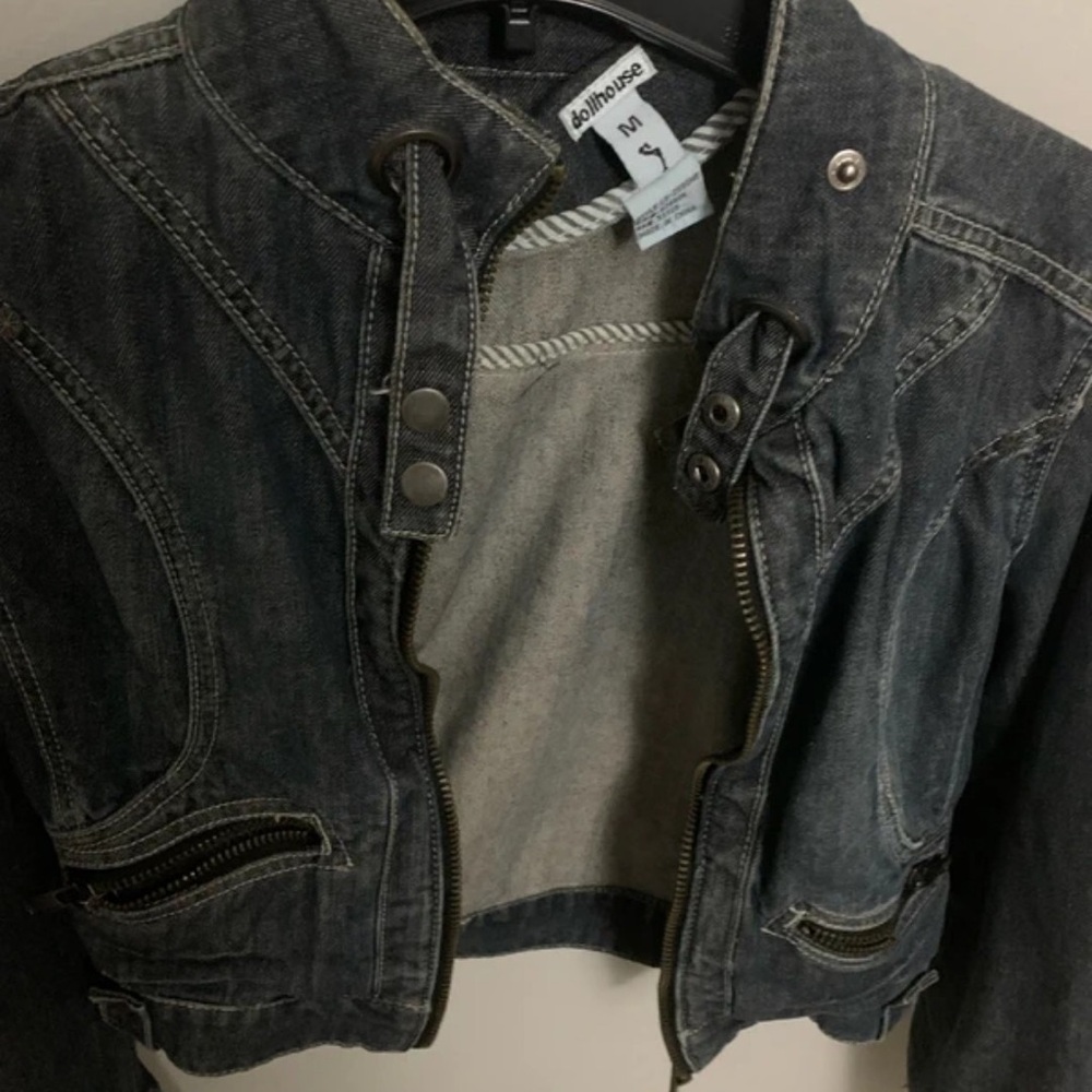 Dollhouse Charcoal Cropped Denim Jacket
